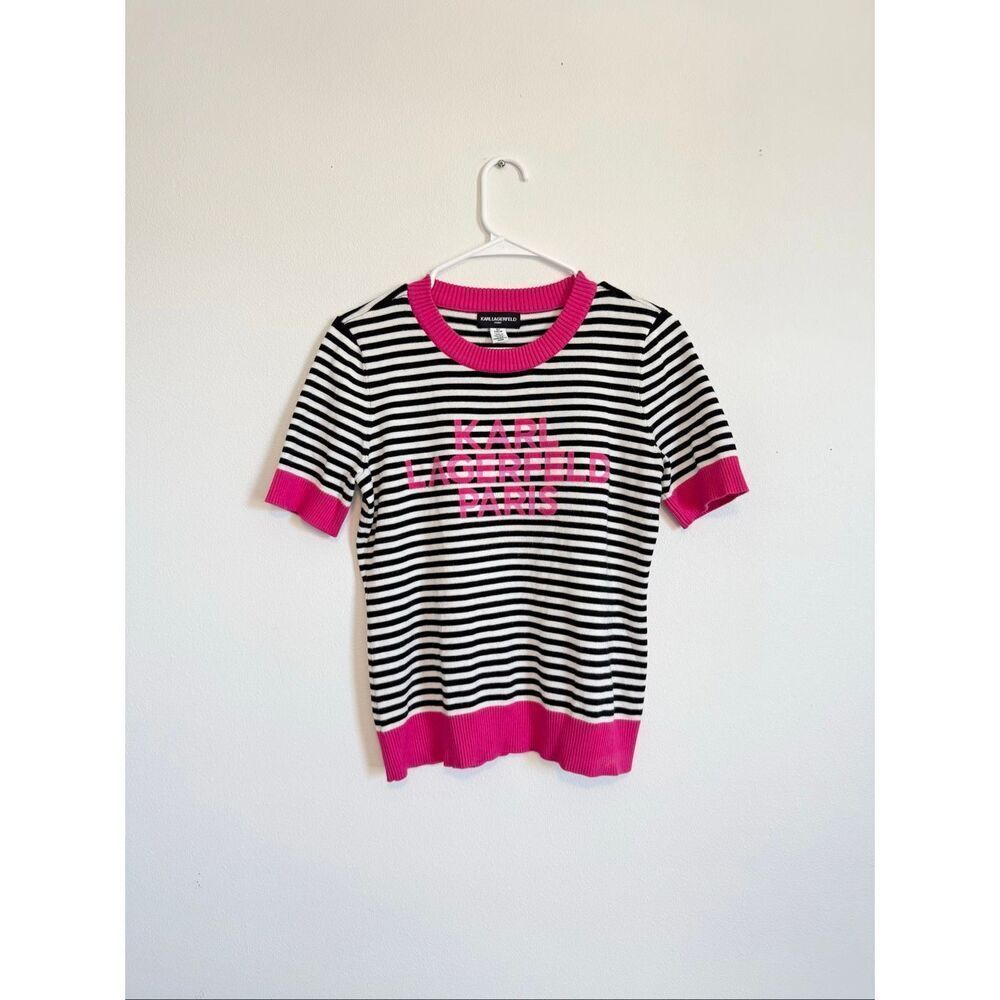 Karl Lagerfeld Paris Striped Logo Top
